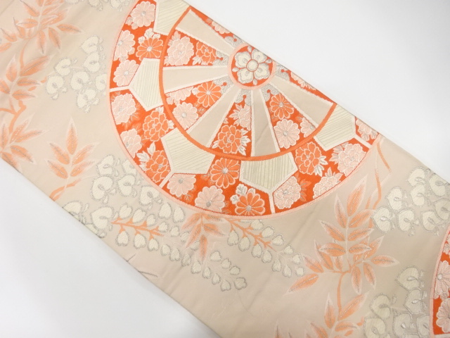 JAPANESE KIMONO / ANTIQUE FUKURO OBI / SILK / WOVEN WHEEL & WISTERIA